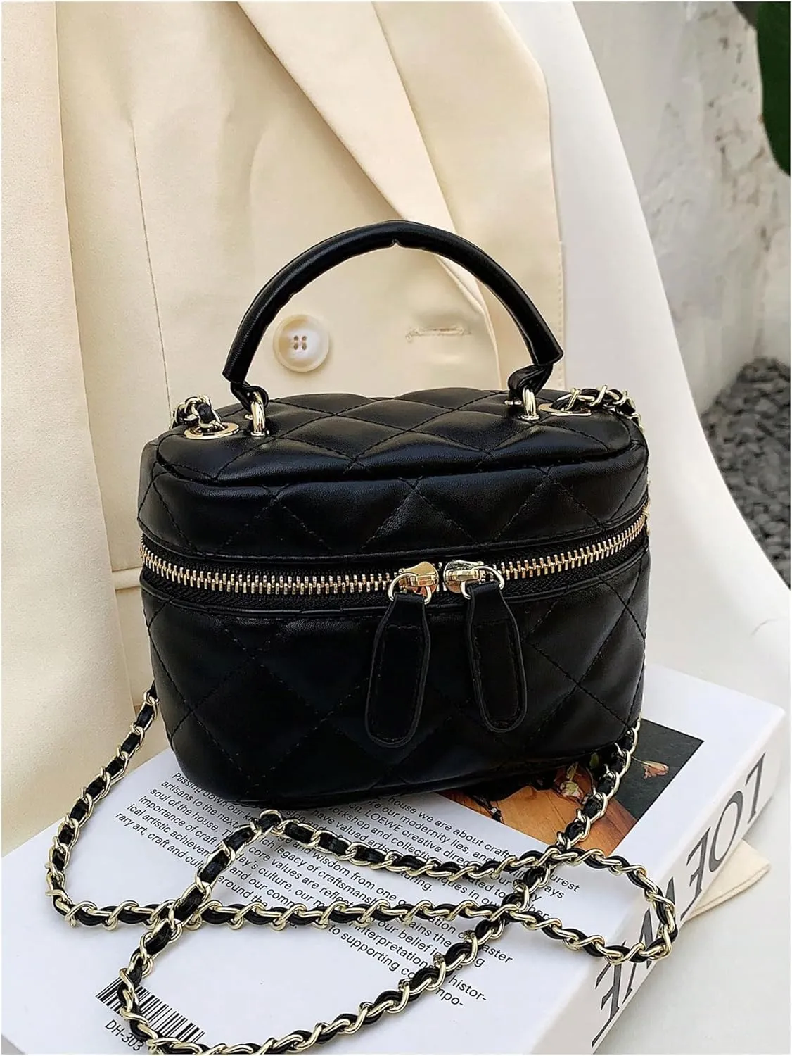 QWINEE Women's Silver Top Handle Crossbody Bag Small Crocodile Embossed Satchel Bag Mini Bucket Handbag