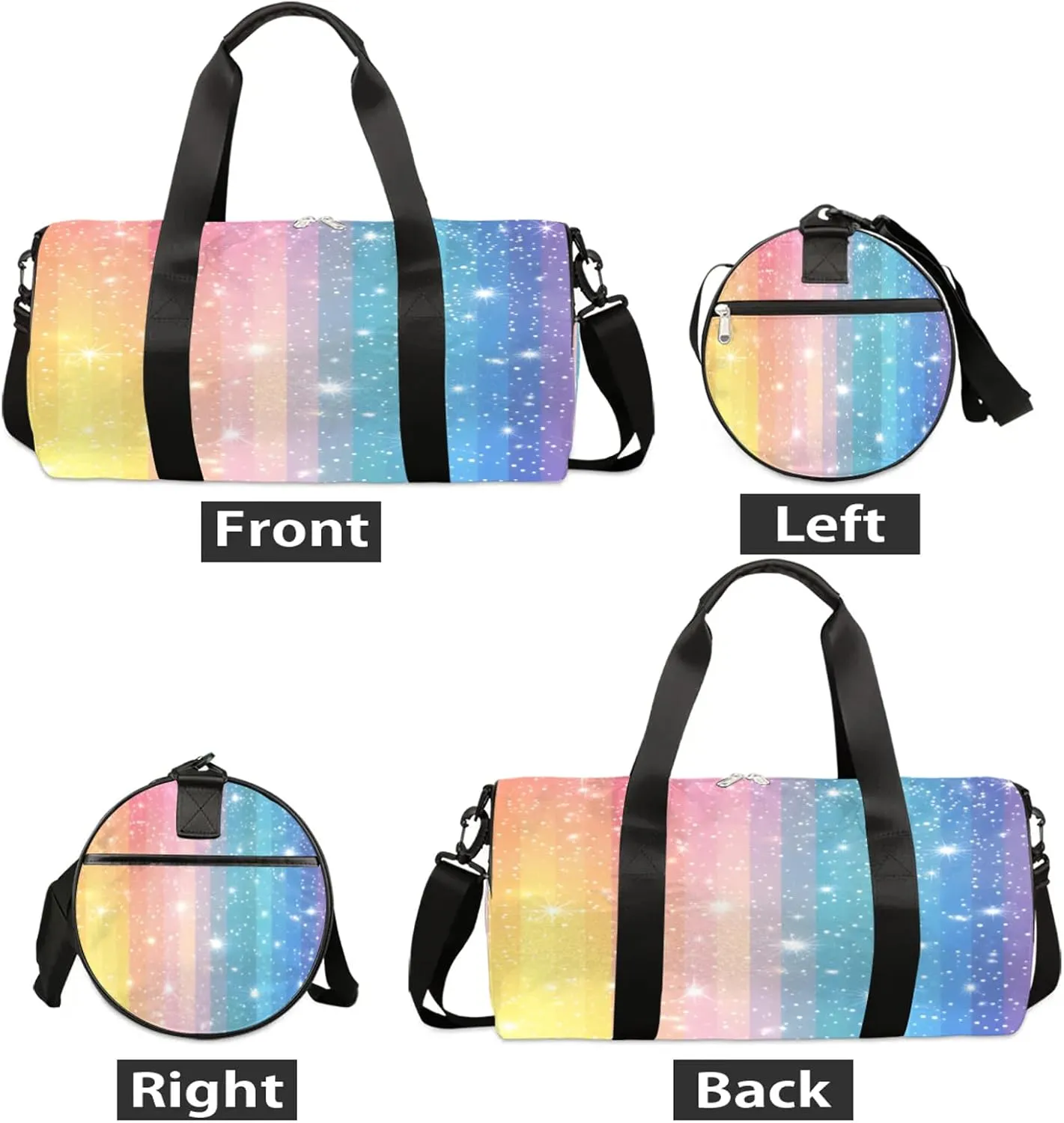 Rainbow Glitter Sports Gym Bag for Men Women Lightweight Travel Duffle Bag with Shoulder Strap Waterproof Carry On Weekender Overnight Bag for Travel Sports Gym