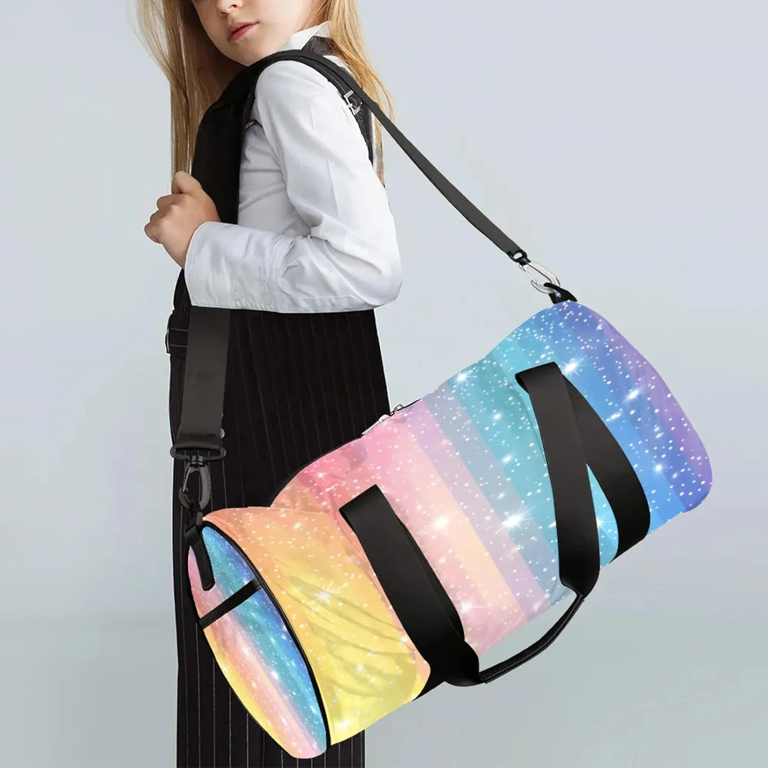 Rainbow Glitter Sports Gym Bag for Men Women Lightweight Travel Duffle Bag with Shoulder Strap Waterproof Carry On Weekender Overnight Bag for Travel Sports Gym