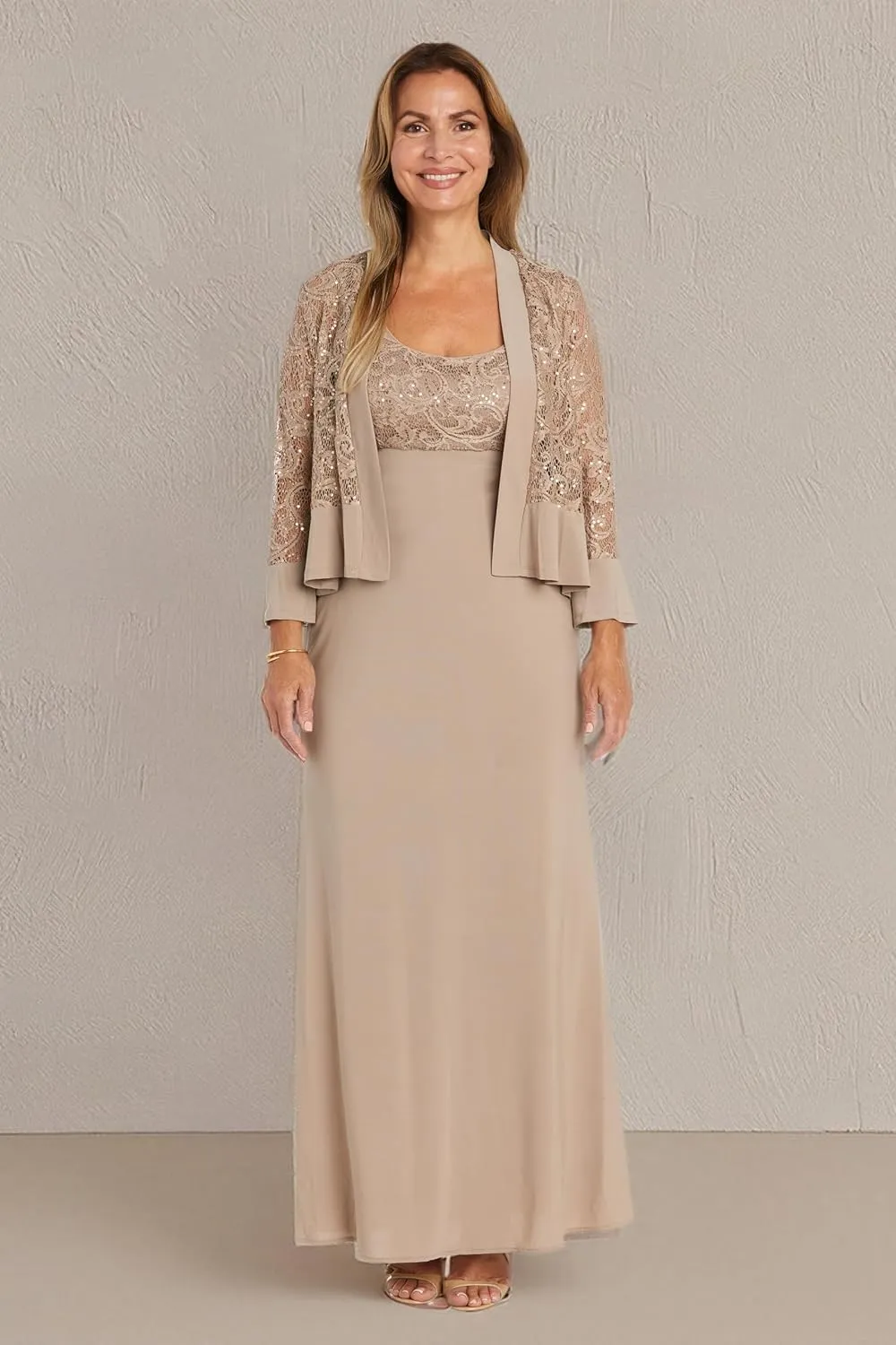 R&M Richards Women's 2 Piece Lace Mother of The Bride Dress and Shrug Set