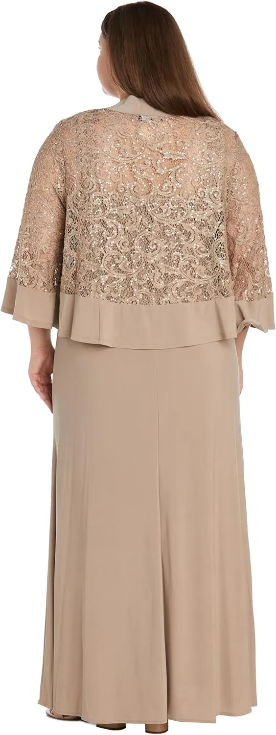 R&M Richards Women's 2 Piece Lace Mother of The Bride Dress and Shrug Set