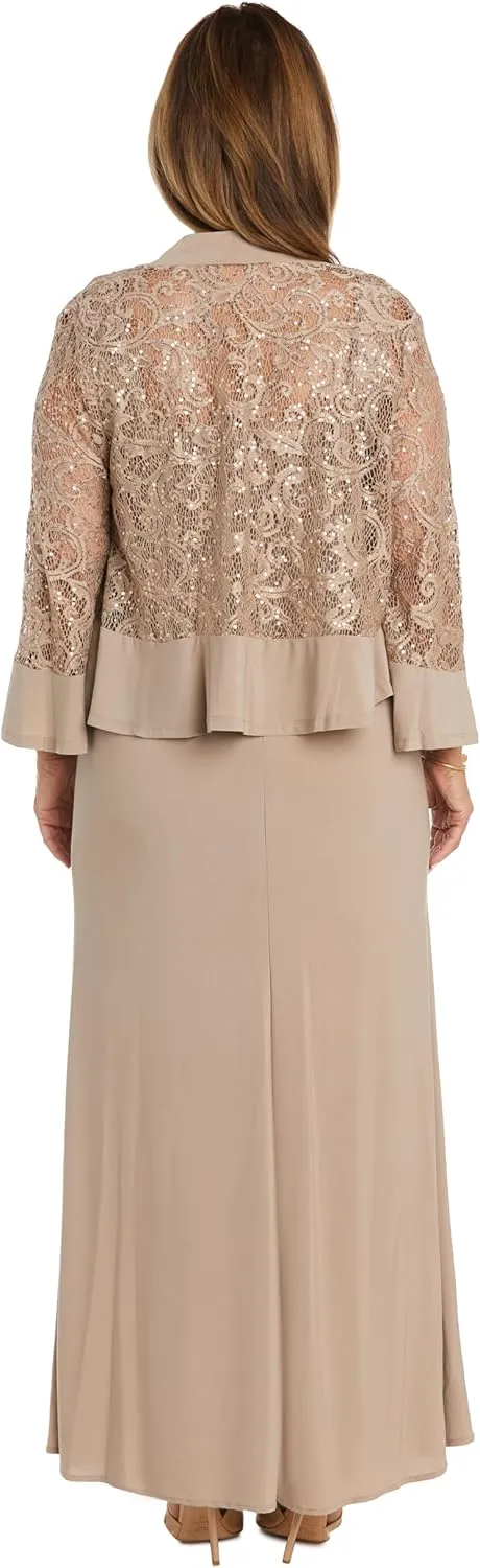 R&M Richards Women's 2 Piece Lace Mother of The Bride Dress and Shrug Set