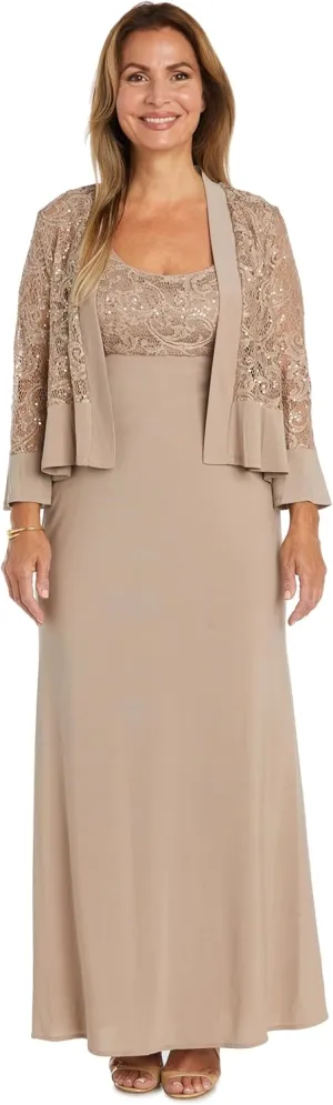 R&M Richards Women's 2 Piece Lace Mother of The Bride Dress and Shrug Set