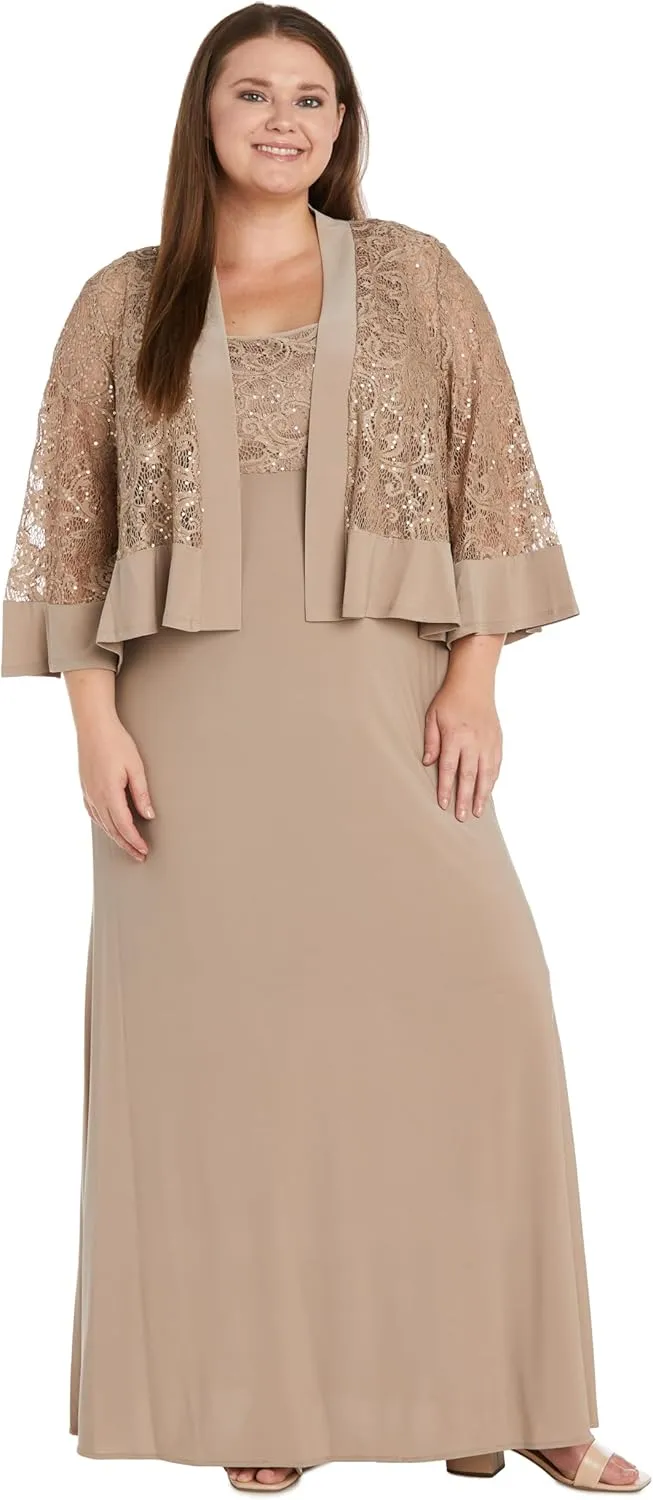 R&M Richards Women's 2 Piece Lace Mother of The Bride Dress and Shrug Set