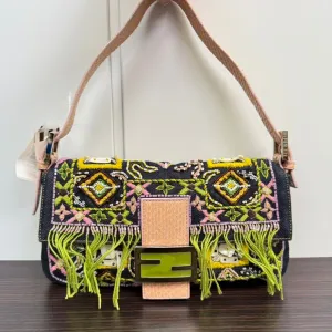 Rare✨  Fendi Python Beaded Denim Baguette Shoulder Bag LB110112 in Multicolor
