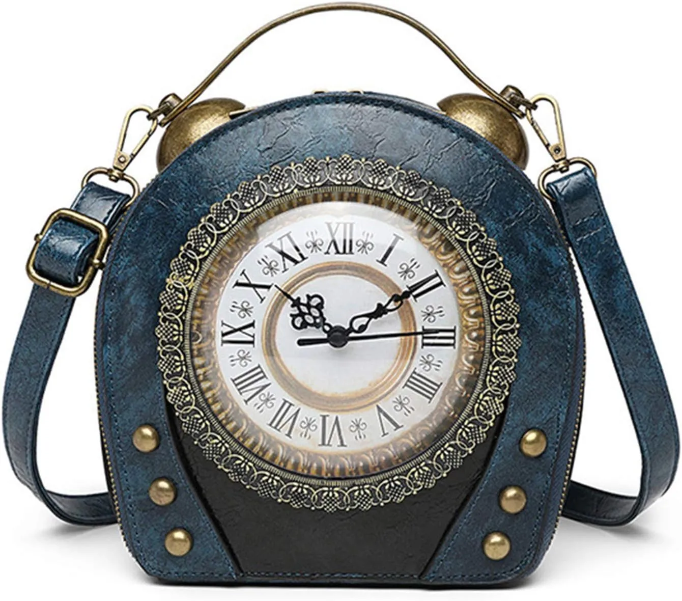 Real Working Clock Handbags Purse Antique Steampunk Shoulder Bag PU Messenger Bag