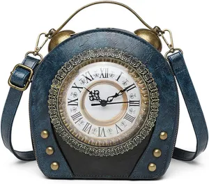Real Working Clock Handbags Purse Antique Steampunk Shoulder Bag PU Messenger Bag
