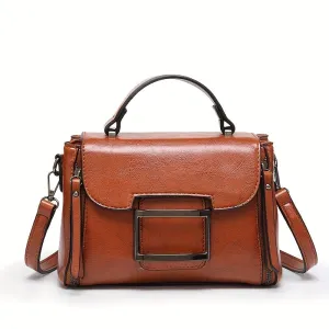 realaiot  Vintage Crossbody Bag For Women, Small Buckle Decor Handbags, Fashion Flap Square Purses