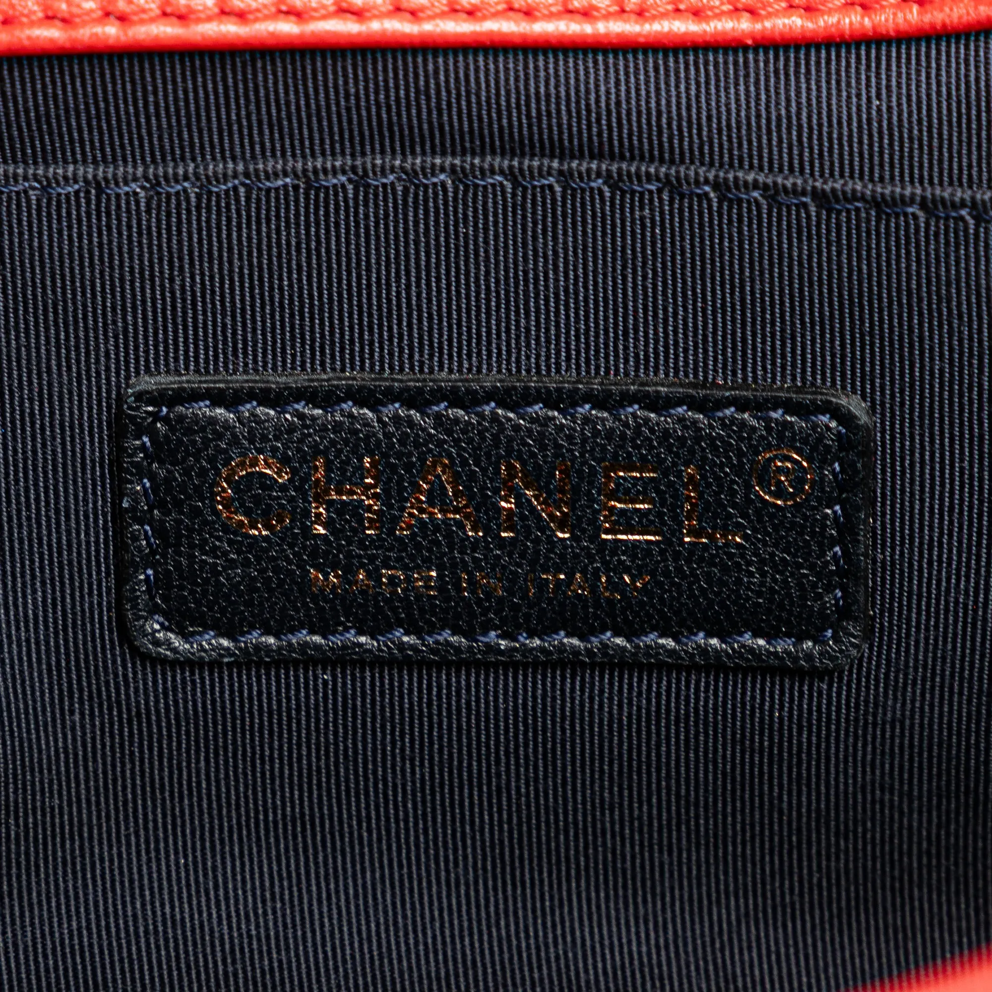 Red Chanel Old Medium Lambskin Embossed Cube Boy Flap Crossbody Bag