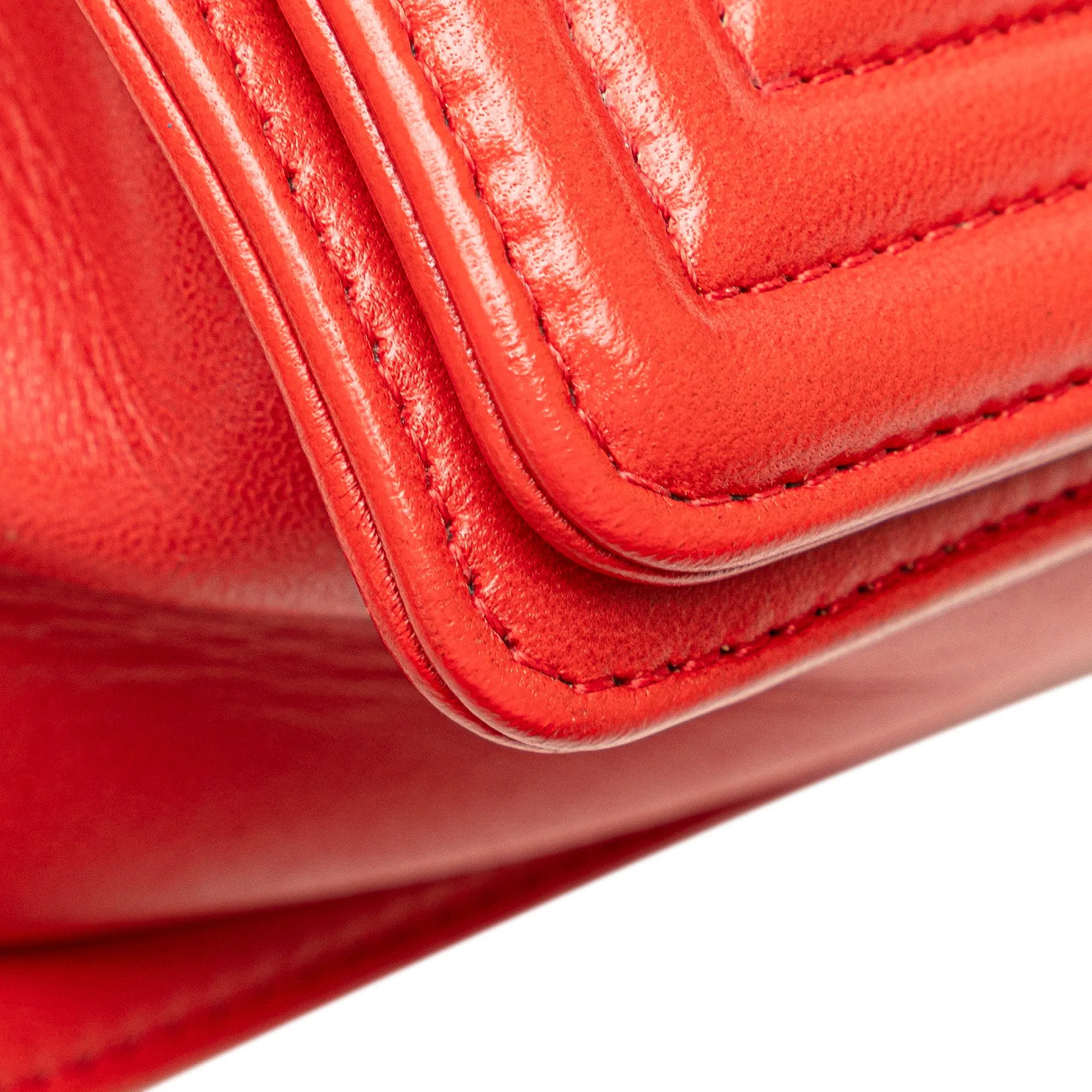Red Chanel Old Medium Lambskin Embossed Cube Boy Flap Crossbody Bag
