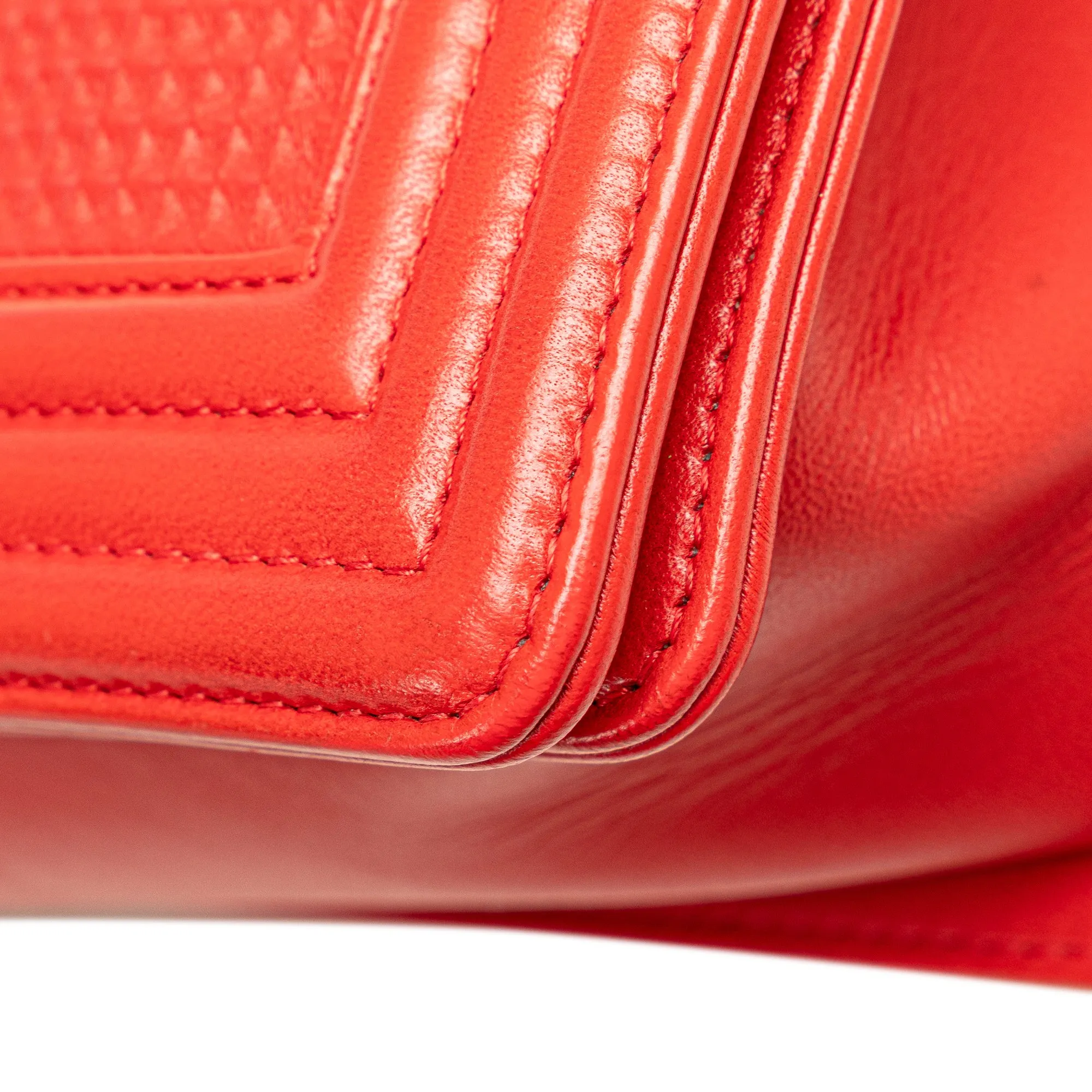 Red Chanel Old Medium Lambskin Embossed Cube Boy Flap Crossbody Bag