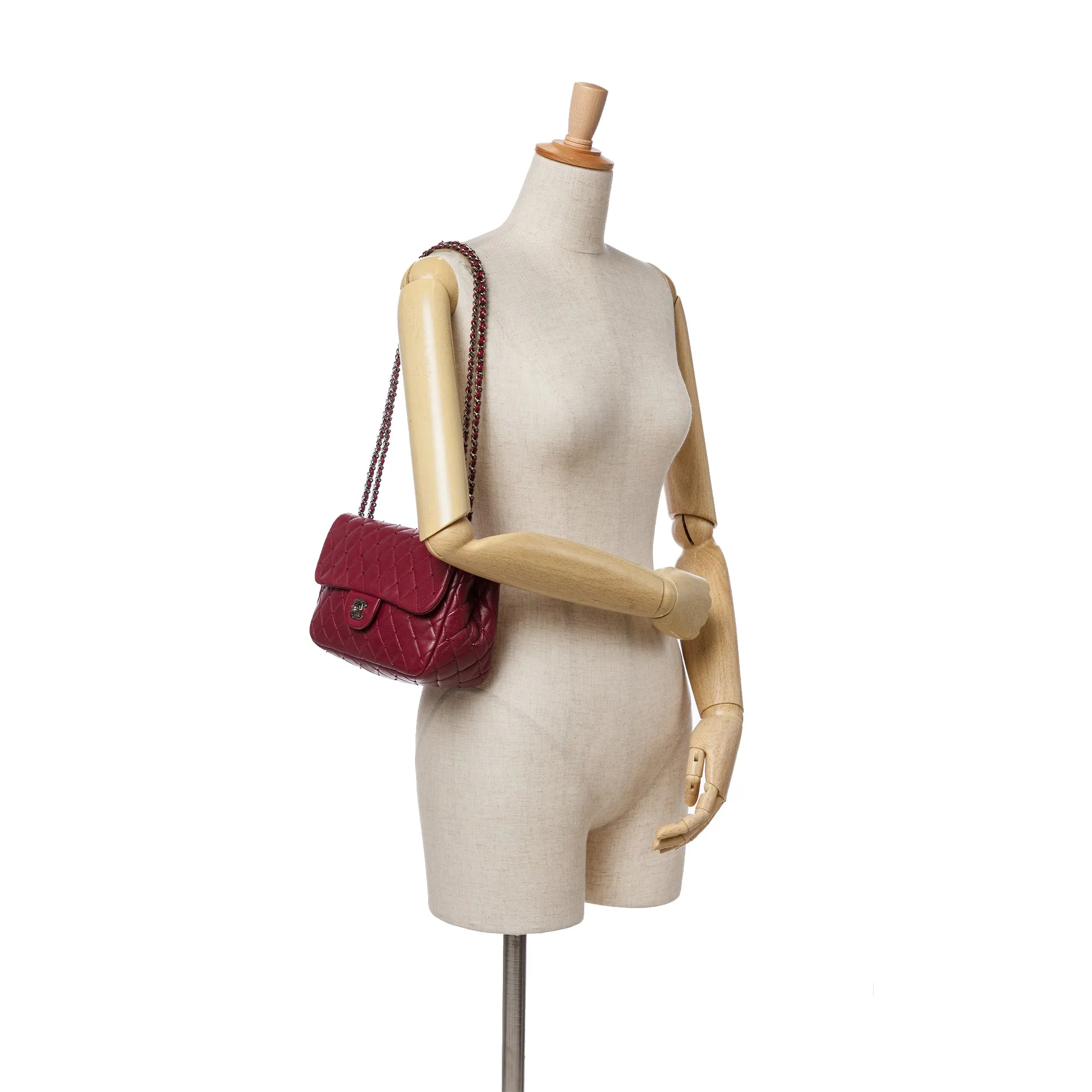 Red Chanel Small Quilted Lambskin Beaded Single Flap Shoulder Bag