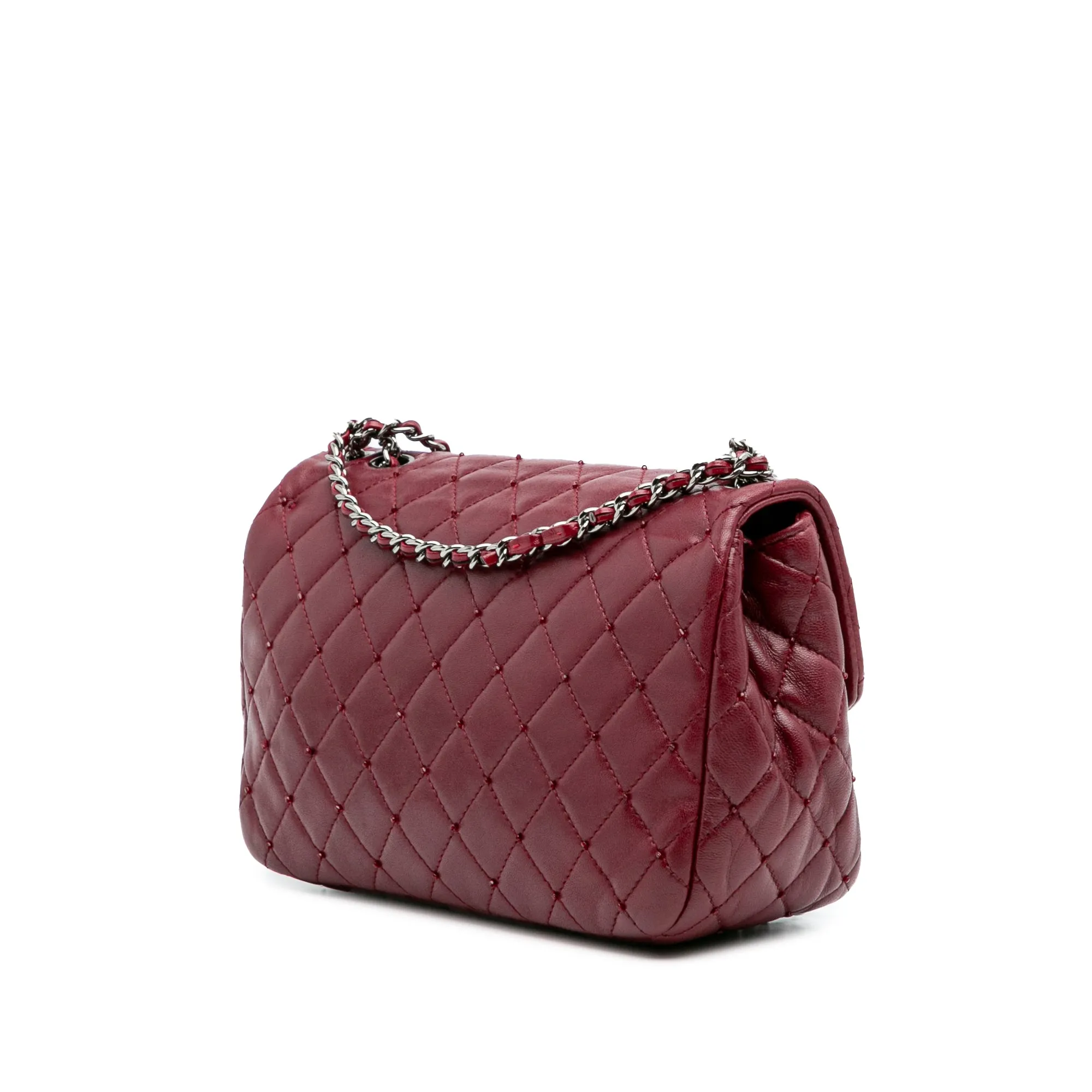Red Chanel Small Quilted Lambskin Beaded Single Flap Shoulder Bag