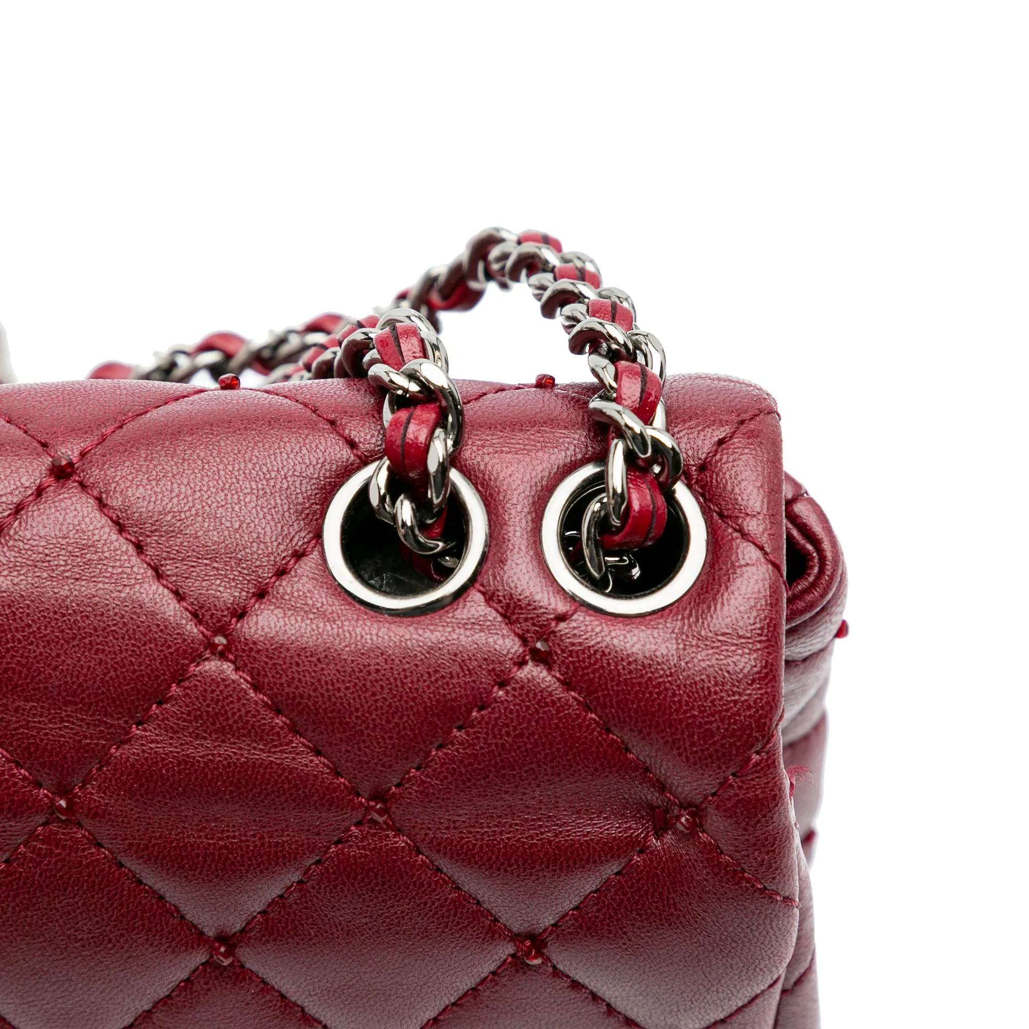 Red Chanel Small Quilted Lambskin Beaded Single Flap Shoulder Bag