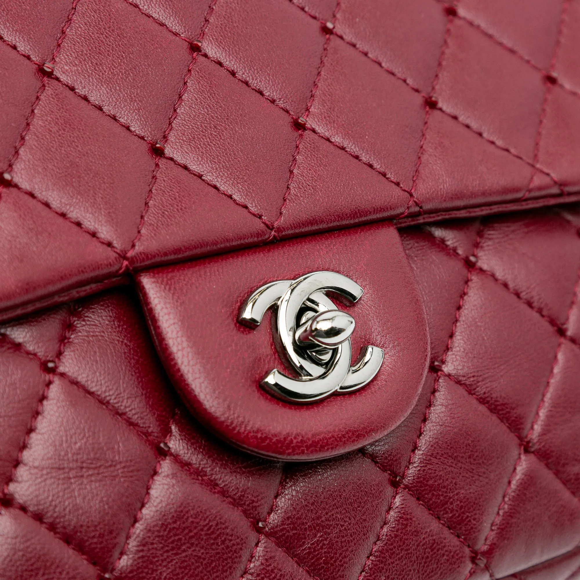 Red Chanel Small Quilted Lambskin Beaded Single Flap Shoulder Bag