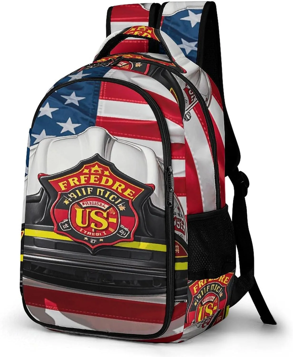 Red Stripe Firefighter USA Flag Travel Backpack Adjustable Computer Bag Casual Travel Daypack Satchel Backpack Unisex