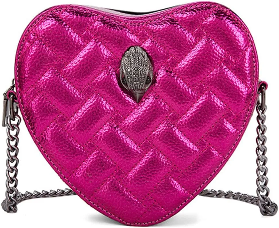 Rejolly Rainbow Stripe Heart Shaped Purse for Women Crossbody Bag Metallic PU Leather Shoulder Bag with Chain Strap