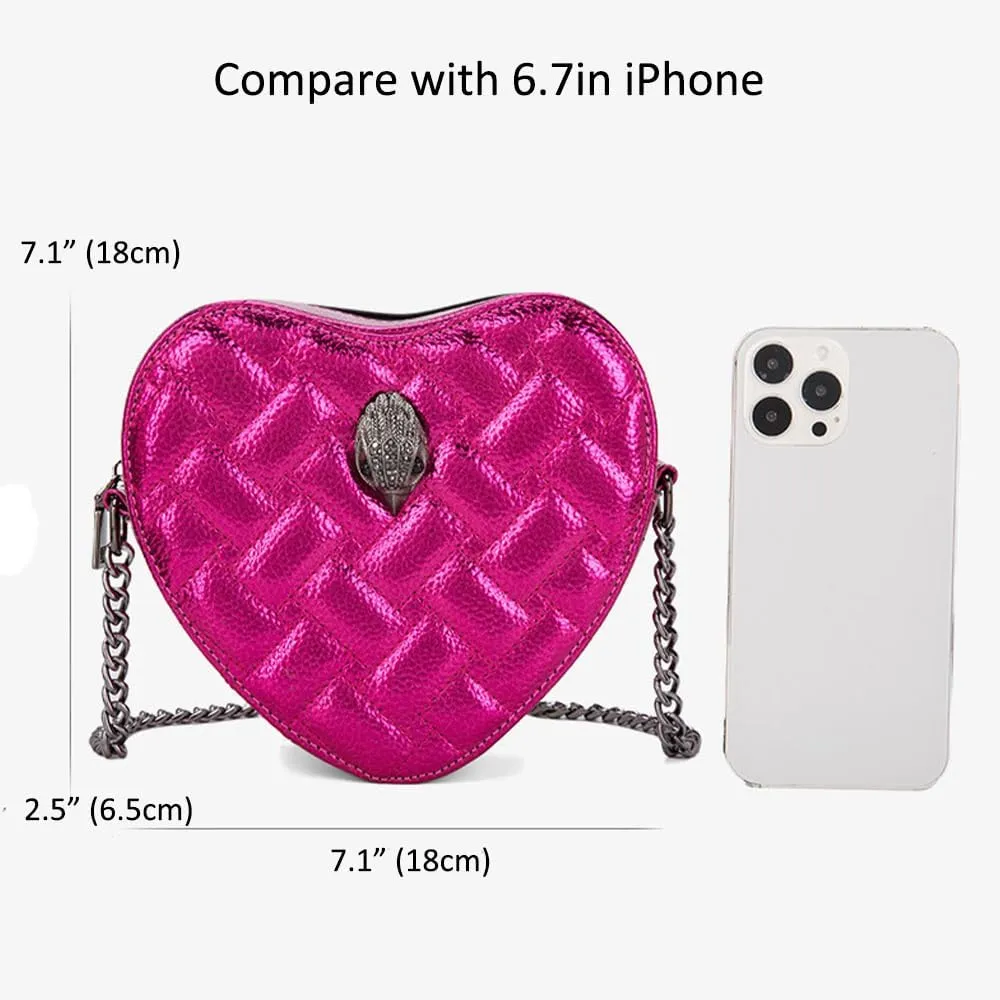 Rejolly Rainbow Stripe Heart Shaped Purse for Women Crossbody Bag Metallic PU Leather Shoulder Bag with Chain Strap
