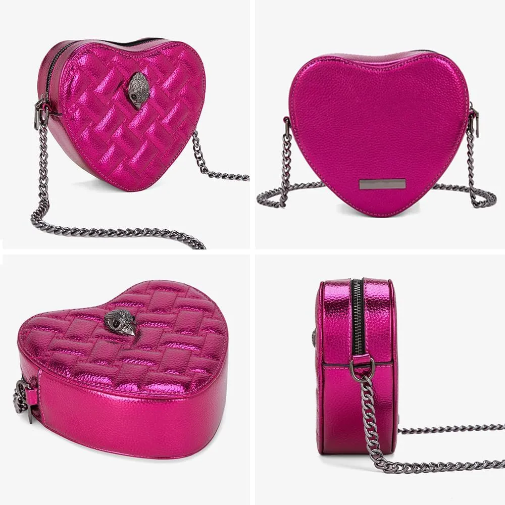 Rejolly Rainbow Stripe Heart Shaped Purse for Women Crossbody Bag Metallic PU Leather Shoulder Bag with Chain Strap