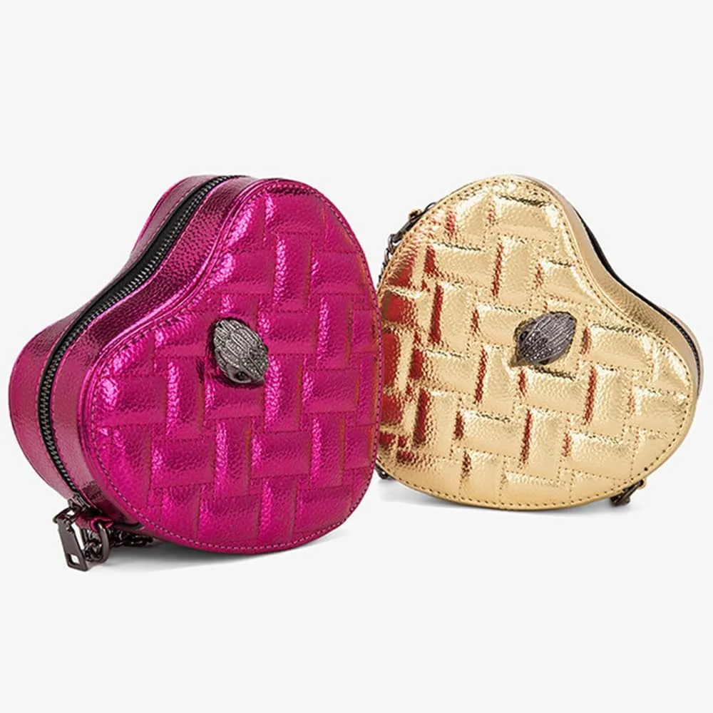 Rejolly Rainbow Stripe Heart Shaped Purse for Women Crossbody Bag Metallic PU Leather Shoulder Bag with Chain Strap