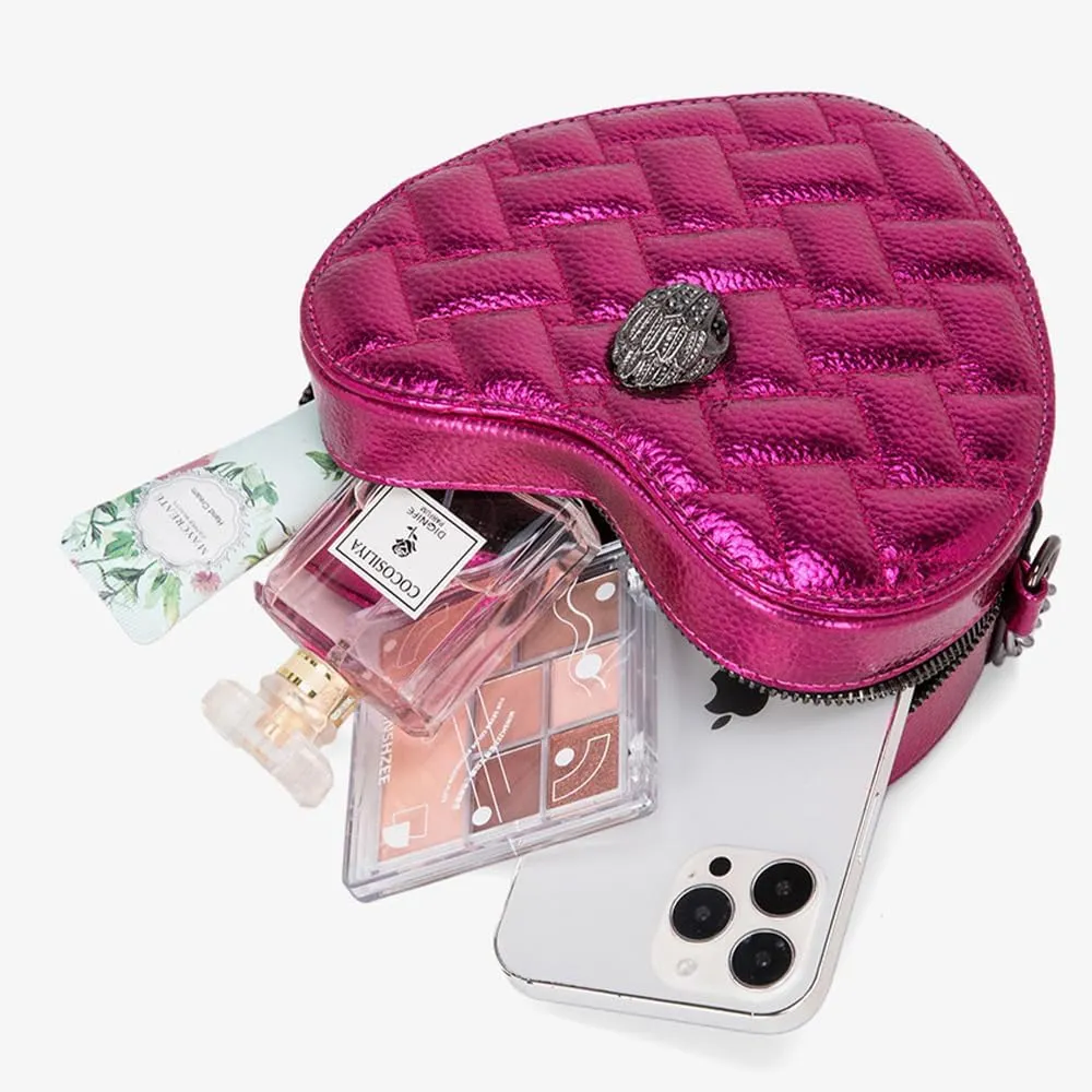 Rejolly Rainbow Stripe Heart Shaped Purse for Women Crossbody Bag Metallic PU Leather Shoulder Bag with Chain Strap