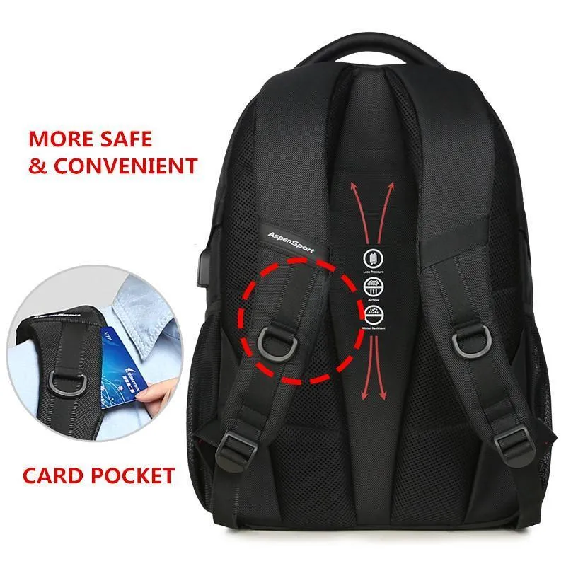 Resistant Men's USB Sturdy with Charging Backpack &amp Water Trusted