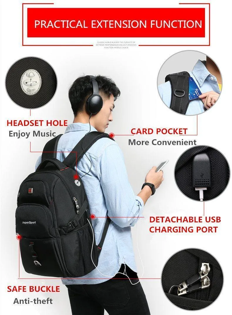 Resistant Men's USB Sturdy with Charging Backpack &amp Water Trusted
