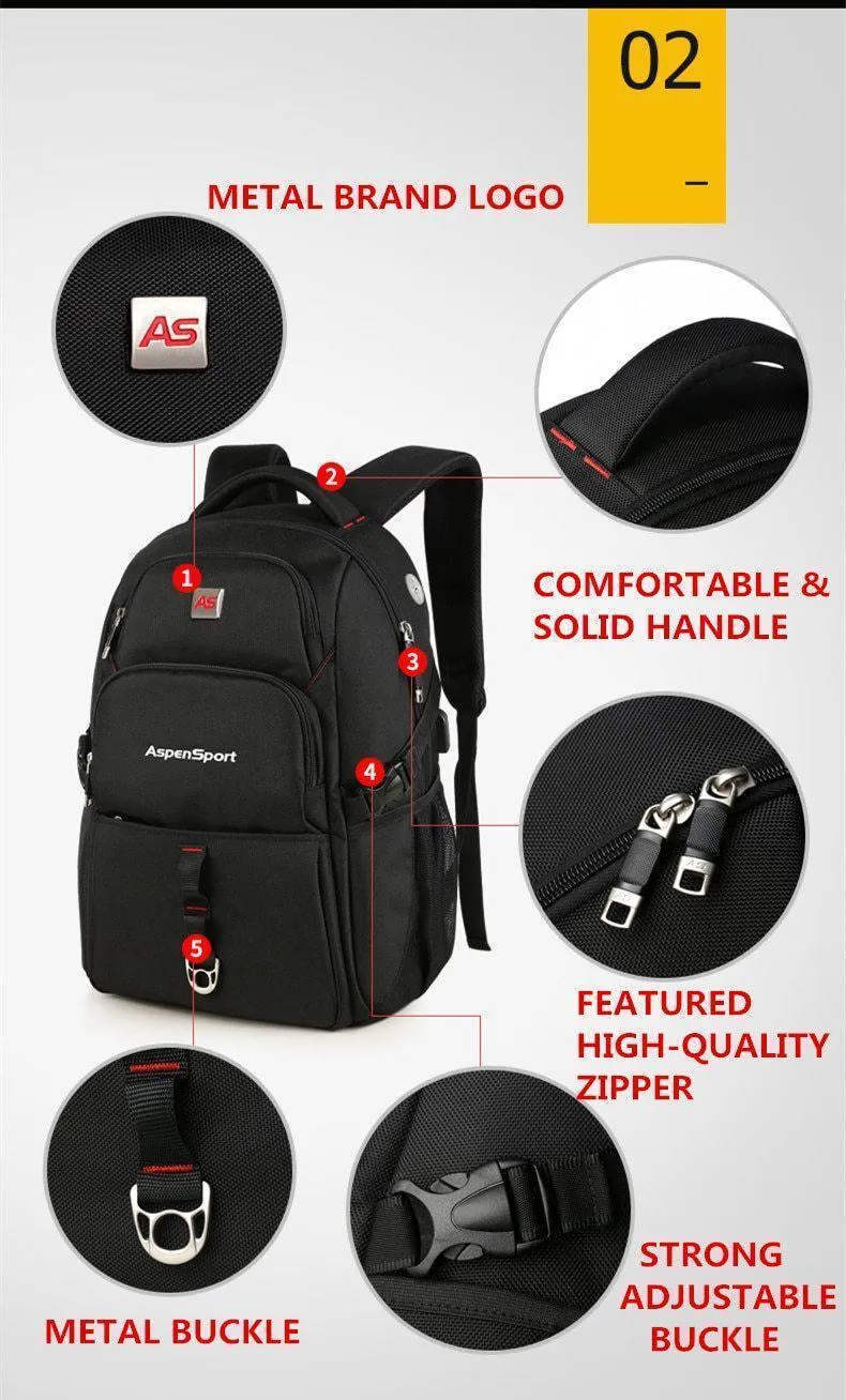 Resistant Men's USB Sturdy with Charging Backpack &amp Water Trusted