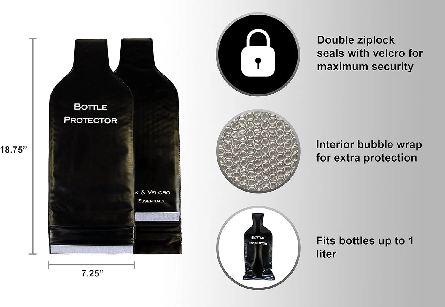 Reusable Wine Bottle Protector for Travel (2 Pack) - Wine Bags with Double Air Bubble Cushion Inner Skin and Leak Proof Exterior Ensures Safe Transportation in Luggage - Great Gift for Wine Lovers