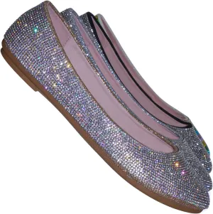 Rhinestone Crystal Embellished Ballet Flats - Round Toe Padded Shoes