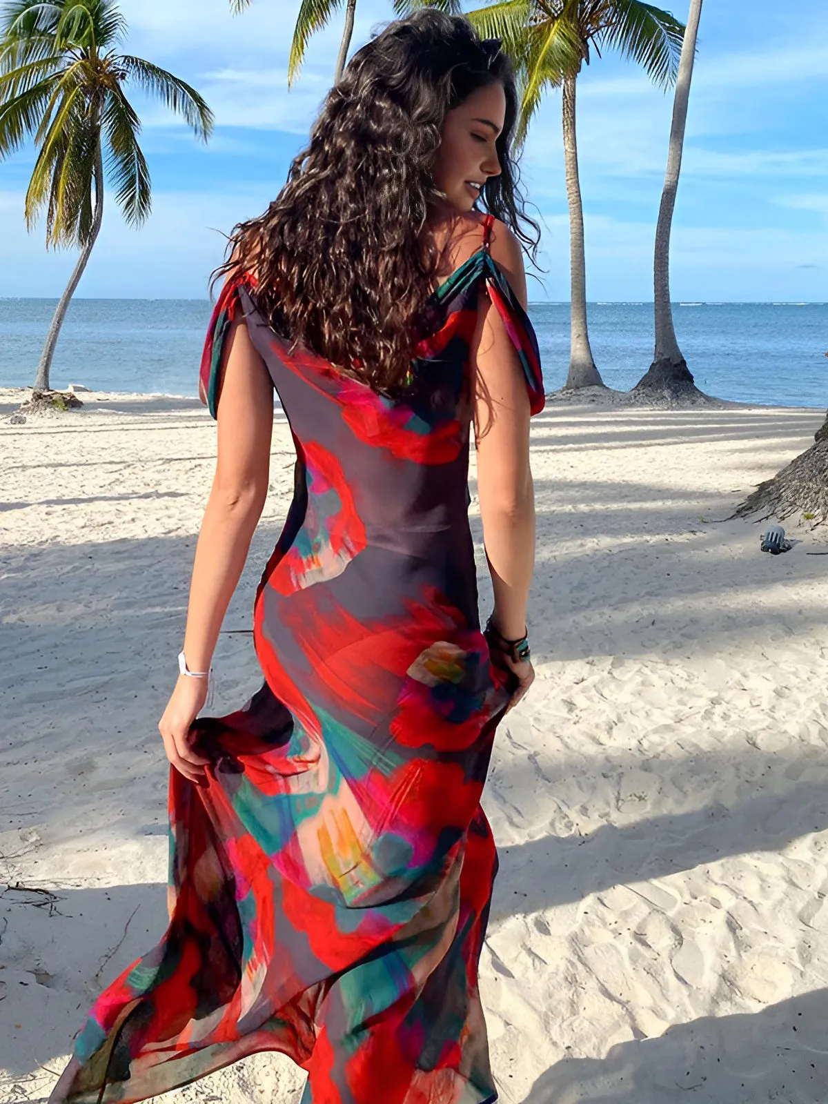 Romantic Floral Maxi Dress | Red | Evening | Chiffon