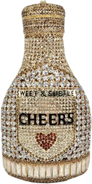 RomanticDesign Champagne Bottle Rhinestone Clutch for Women Glitter Crystal Evening Handbag Party Cocktail Wedding Purse