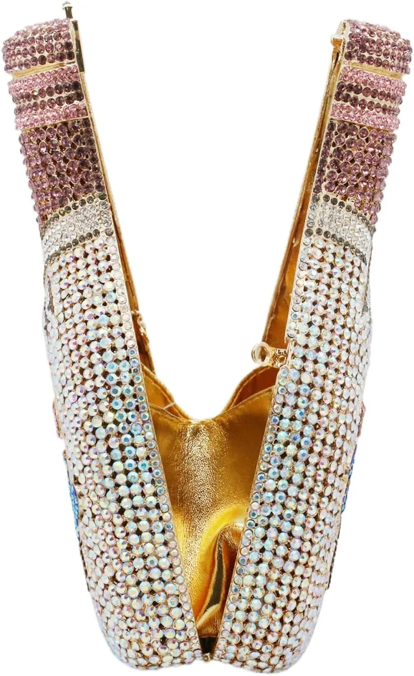 RomanticDesign Champagne Bottle Rhinestone Clutch for Women Glitter Crystal Evening Handbag Party Cocktail Wedding Purse
