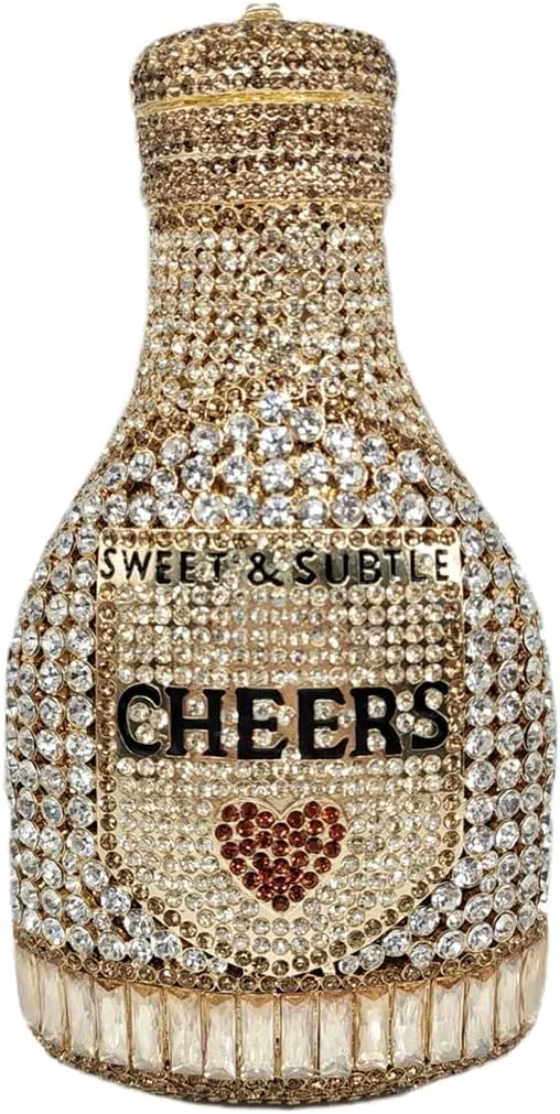 RomanticDesign Champagne Bottle Rhinestone Clutch for Women Glitter Crystal Evening Handbag Party Cocktail Wedding Purse