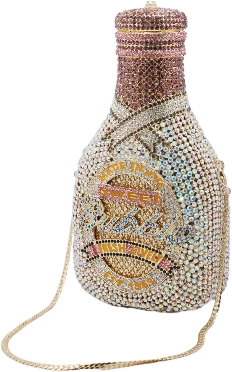 RomanticDesign Champagne Bottle Rhinestone Clutch for Women Glitter Crystal Evening Handbag Party Cocktail Wedding Purse