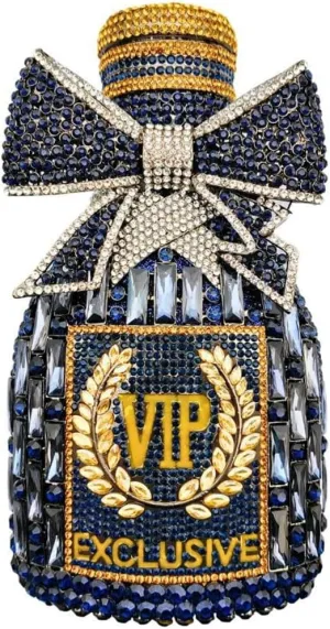 RomanticDesign Women Champagne Bottle Rhinestone Evening Clutch Bride Purse Chic Bowknot Crystal Handbag for Party Prom
