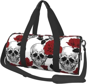 Rose And Skull Sports Gym Duffel Bag for Men Women Weekender Travel Workout Training Handbag Water Resistant One Size