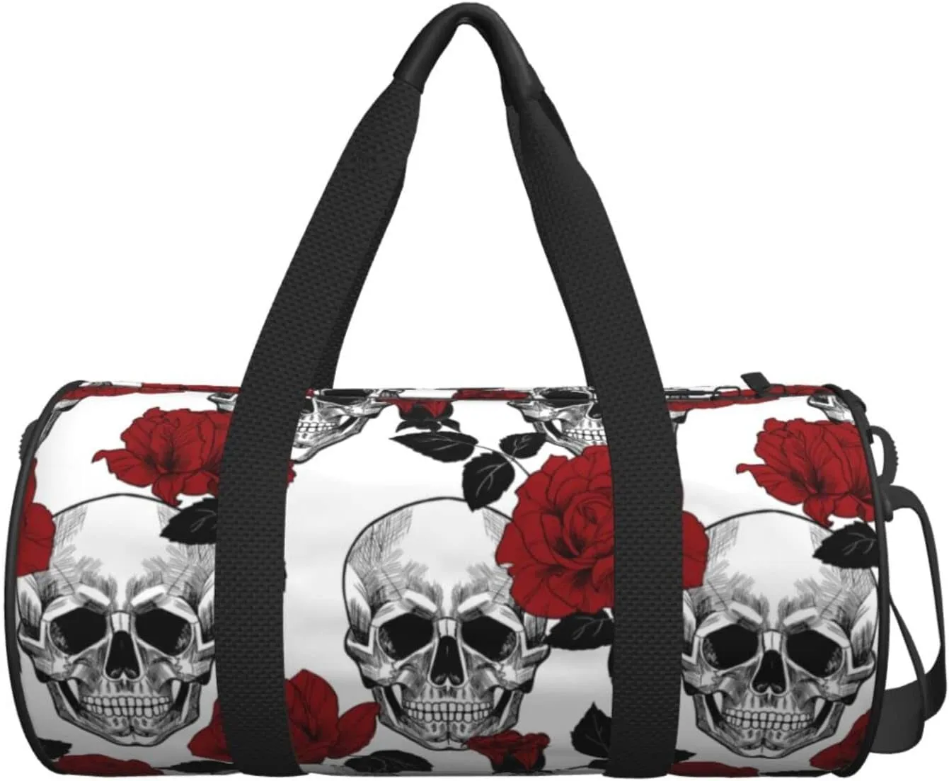 Rose And Skull Sports Gym Duffel Bag for Men Women Weekender Travel Workout Training Handbag Water Resistant One Size
