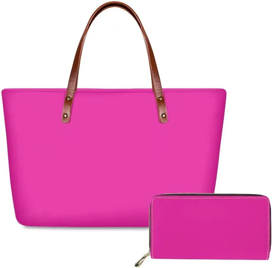 Rose Red Handbag and Wallet Set Woman Shoulder Bag Top Handle Bag Tote Purse