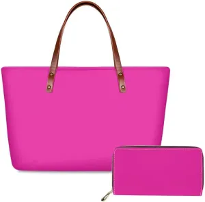 Rose Red Handbag and Wallet Set Woman Shoulder Bag Top Handle Bag Tote Purse