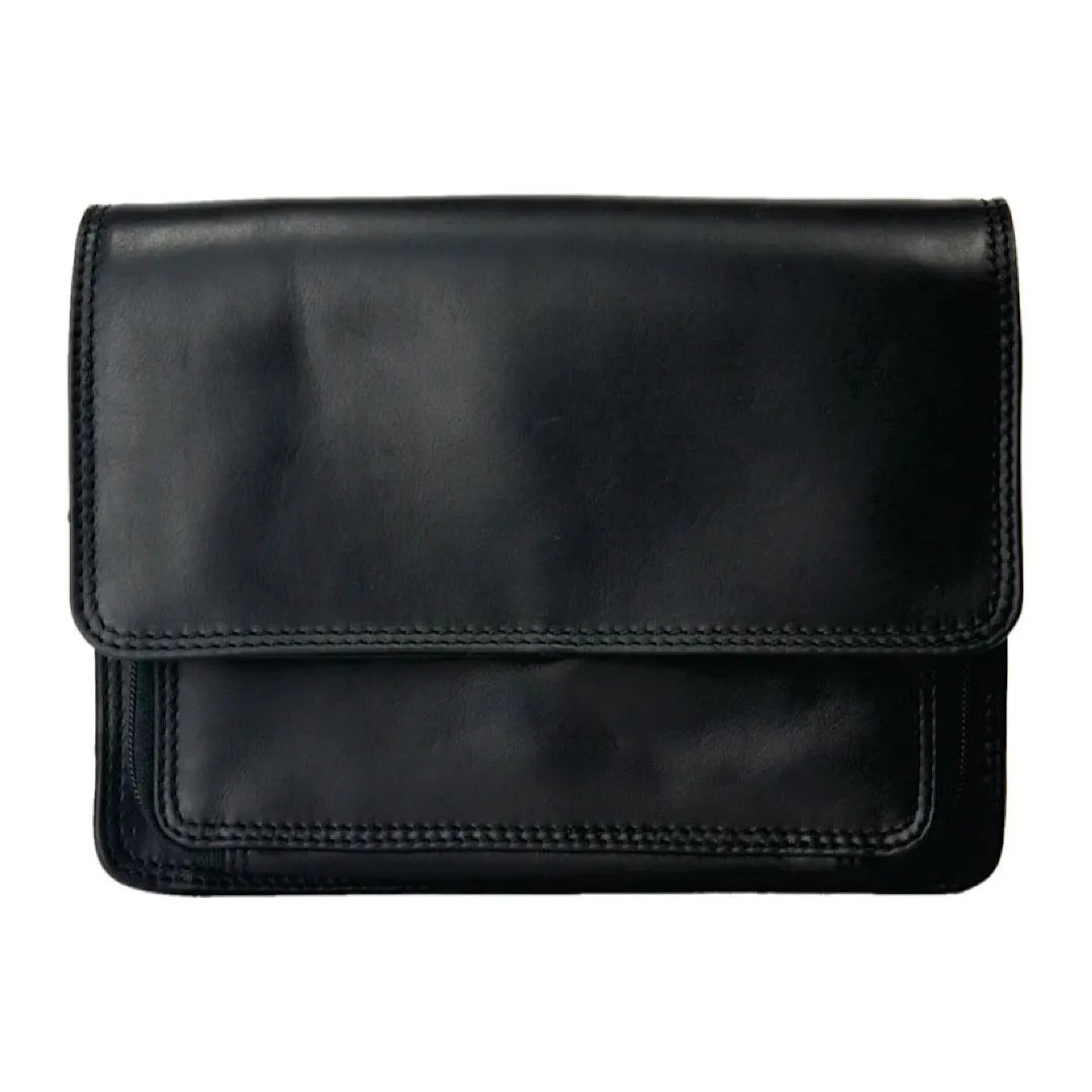 Rugged Earth - Black Leather Organizer Handbag