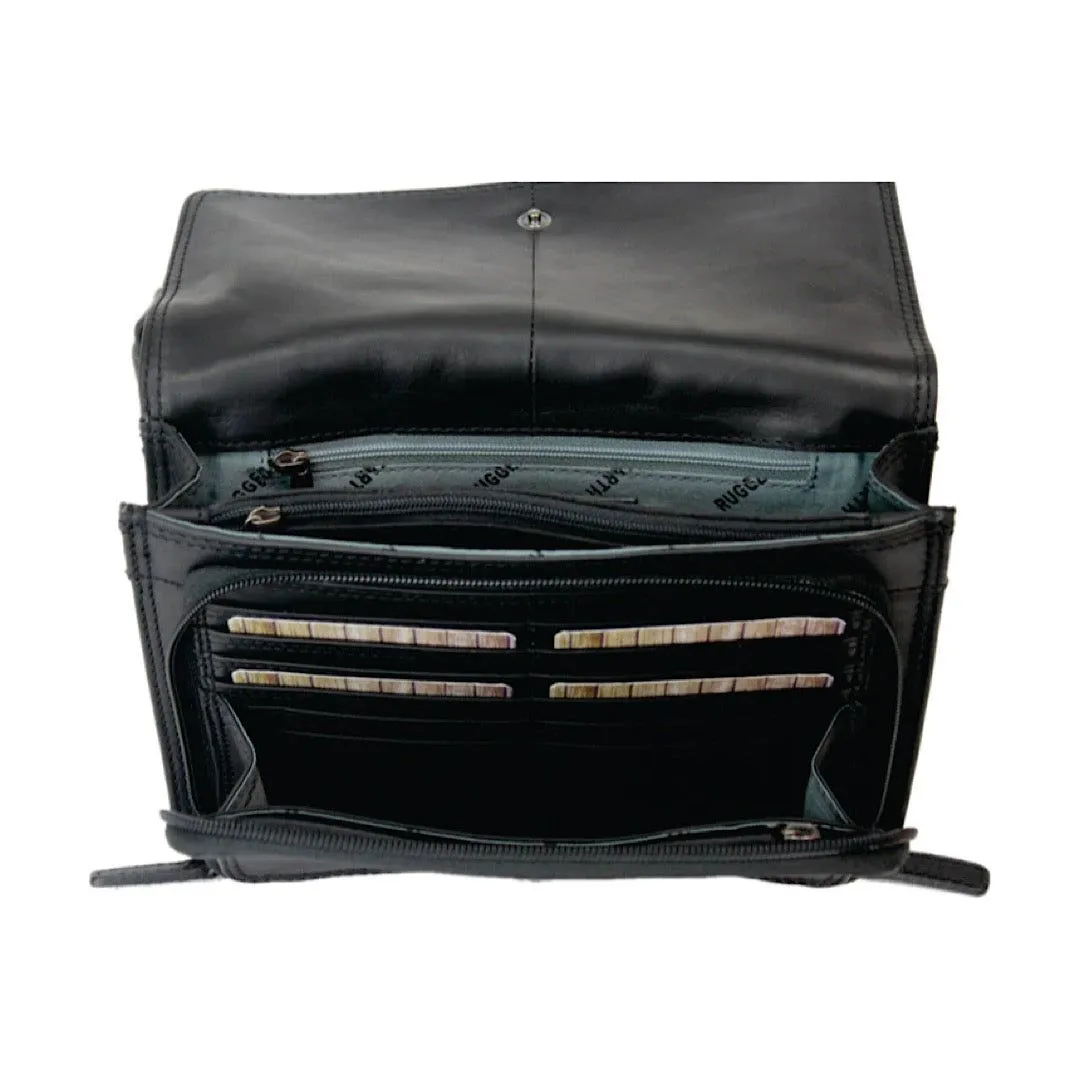 Rugged Earth - Black Leather Organizer Handbag