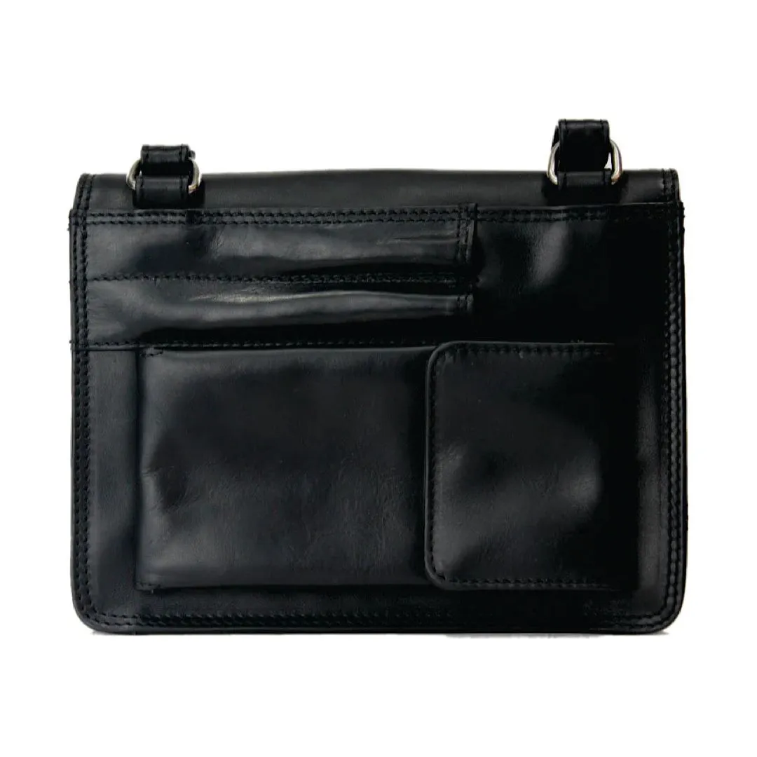 Rugged Earth - Black Leather Organizer Handbag