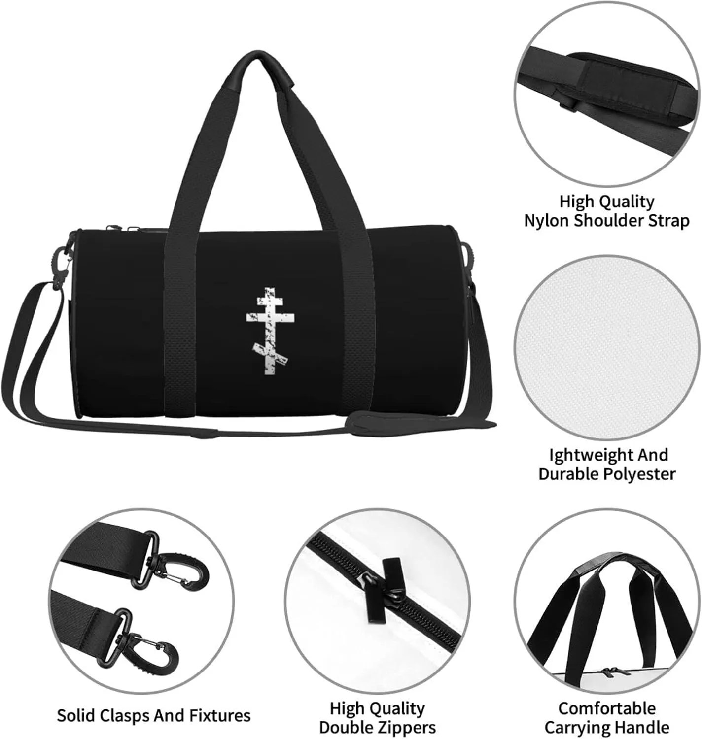 Russian, Greek, Byzantine, Orthodox Cross Travel Luggage Duffel Bag Sports Rolling Foldable Duffel Bag, Black