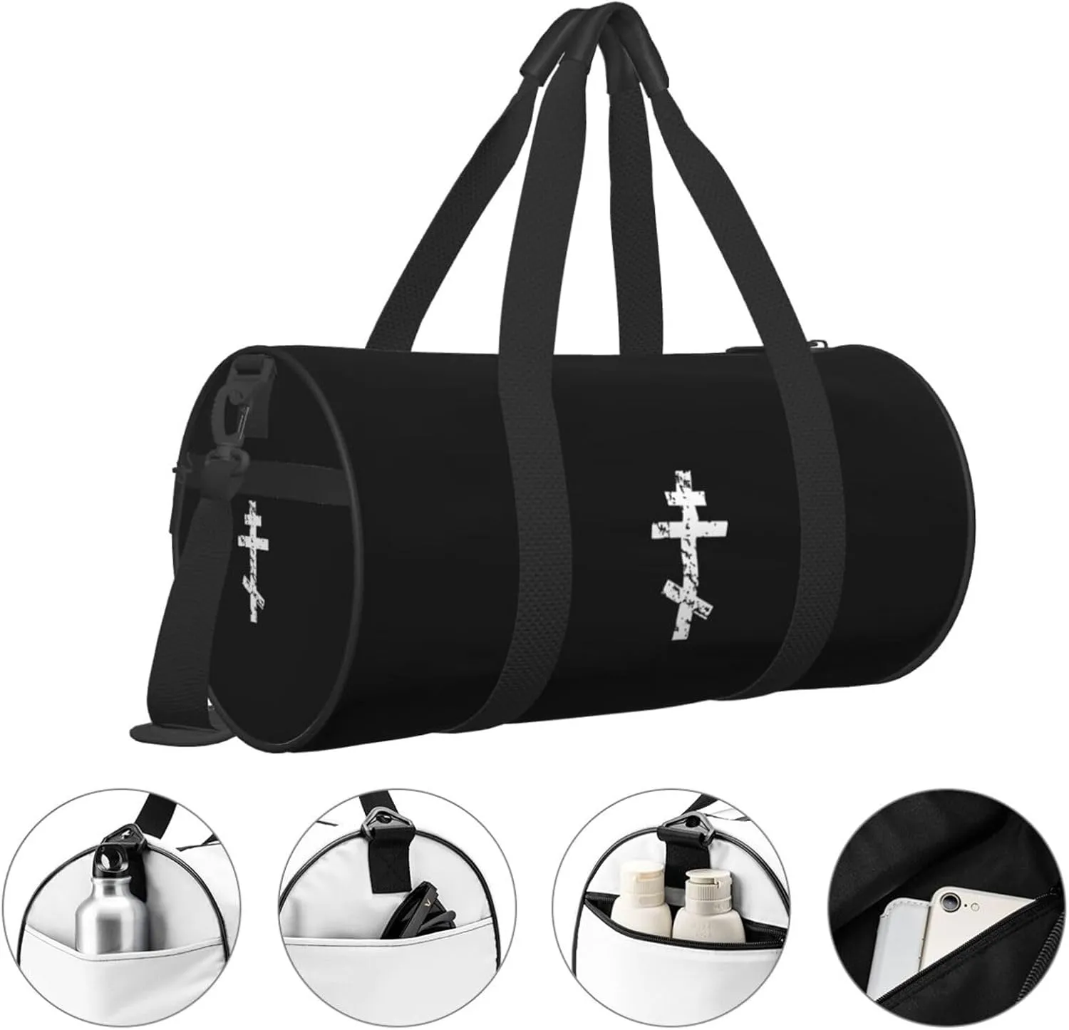 Russian, Greek, Byzantine, Orthodox Cross Travel Luggage Duffel Bag Sports Rolling Foldable Duffel Bag, Black