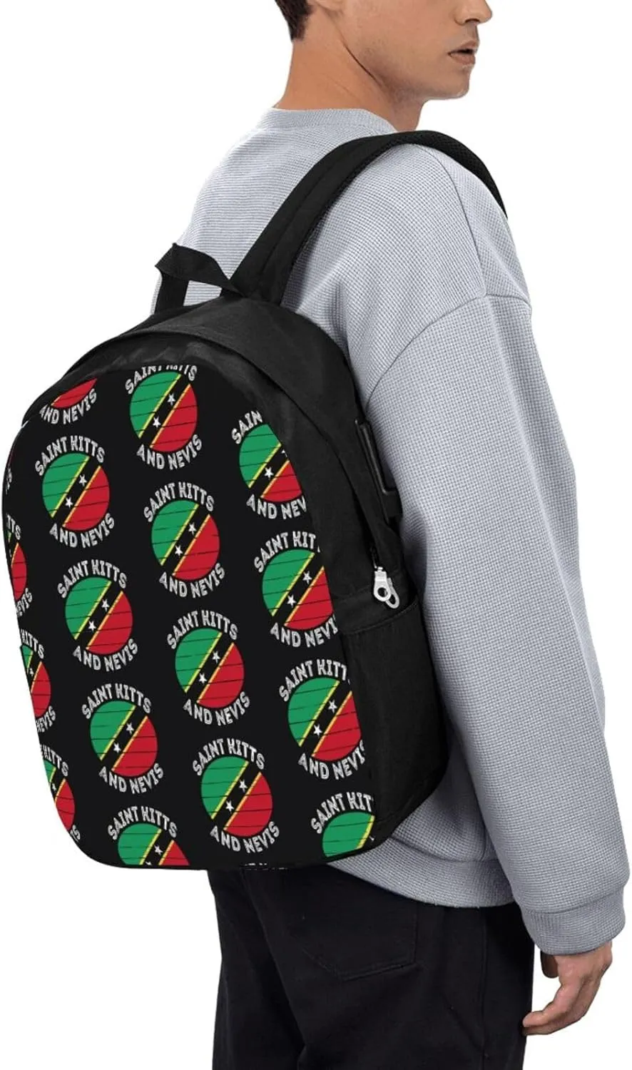Saint Kitts Nevis Roots Flag Laptop Backpacks Travel Backpack Casual Business Daypack Sport Rucksack Computer Bag Fits up to 17 Inch Notebook with USB Port