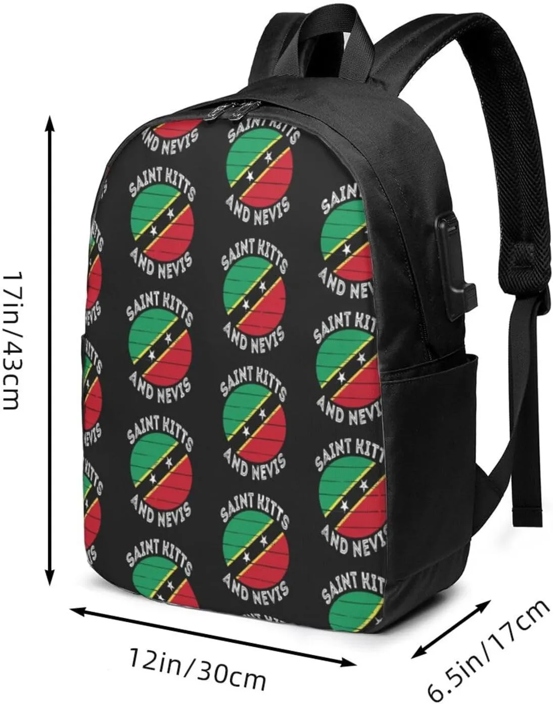 Saint Kitts Nevis Roots Flag Laptop Backpacks Travel Backpack Casual Business Daypack Sport Rucksack Computer Bag Fits up to 17 Inch Notebook with USB Port