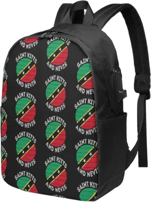 Saint Kitts Nevis Roots Flag Laptop Backpacks Travel Backpack Casual Business Daypack Sport Rucksack Computer Bag Fits up to 17 Inch Notebook with USB Port
