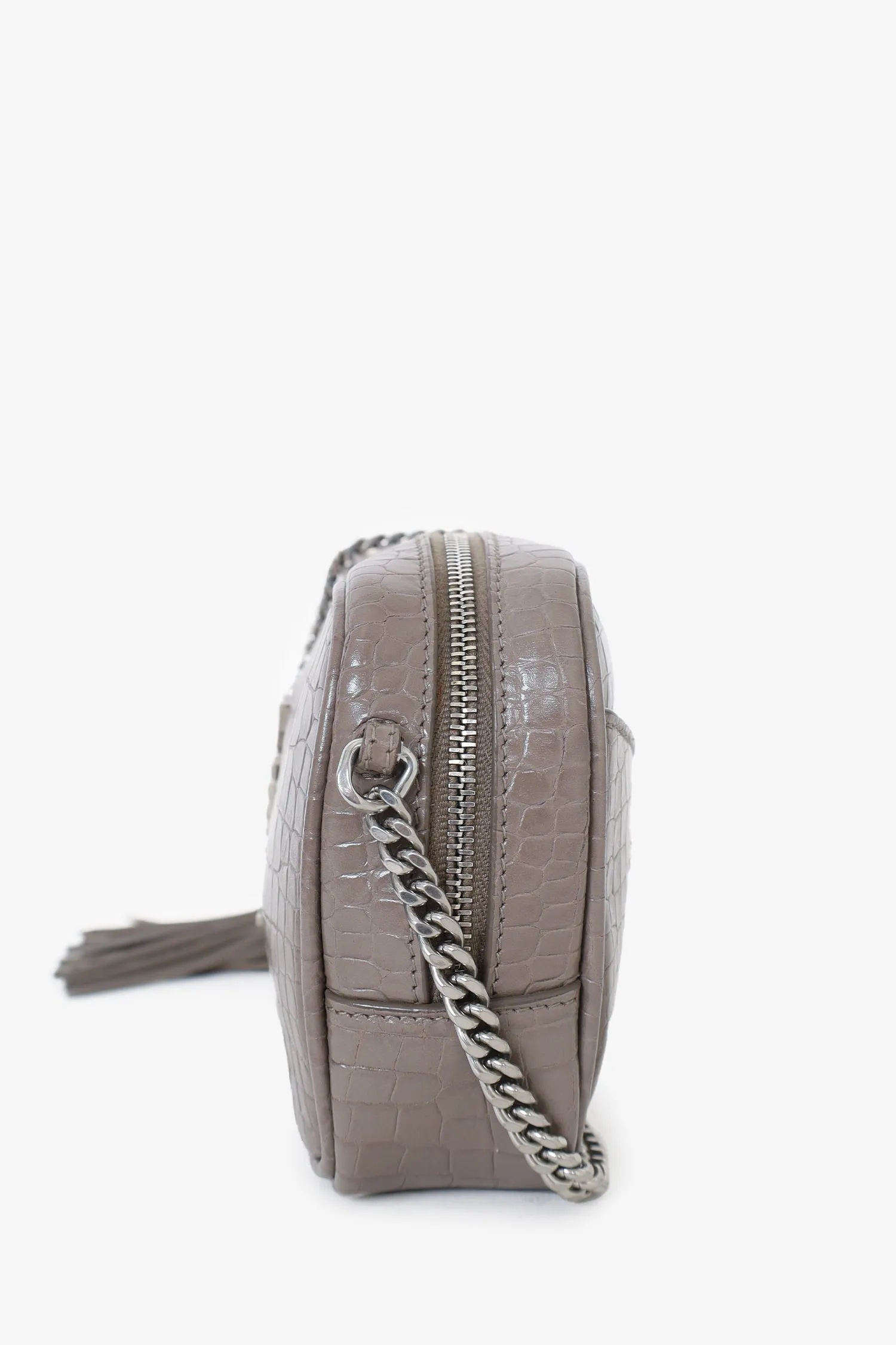 Saint Laurent Grey Calfskin Crocodile-embossed Lou Camera Mini Bag