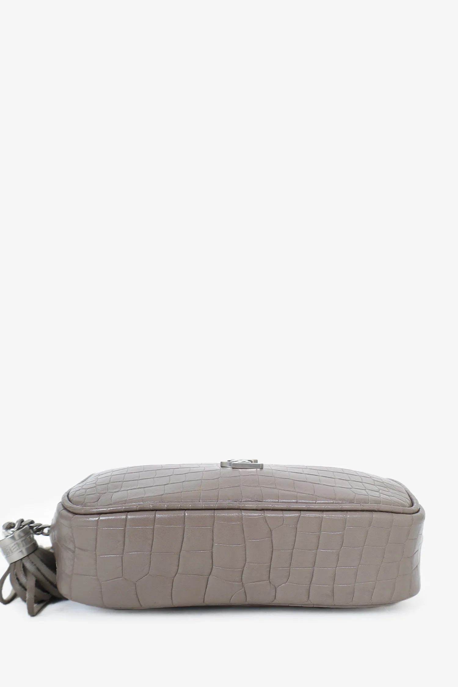 Saint Laurent Grey Calfskin Crocodile-embossed Lou Camera Mini Bag